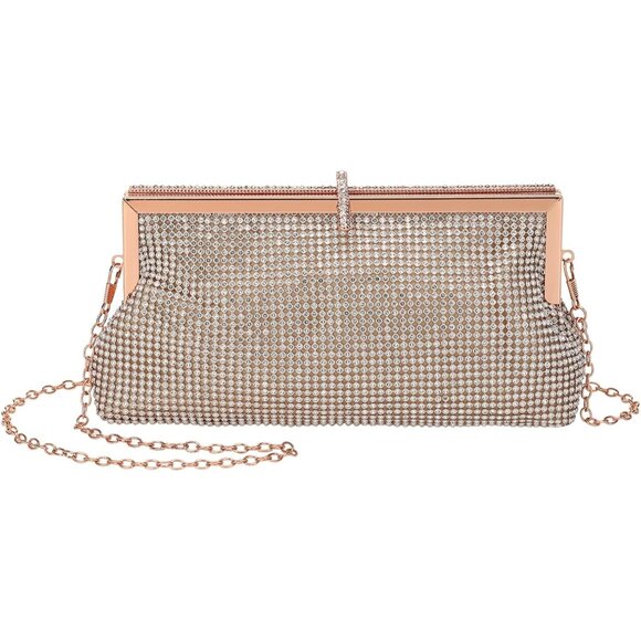 🆕Evening Bag Champagne Crystal Rhinestone Crossbody Handbag Shoulder Wedding - Picture 1 of 7